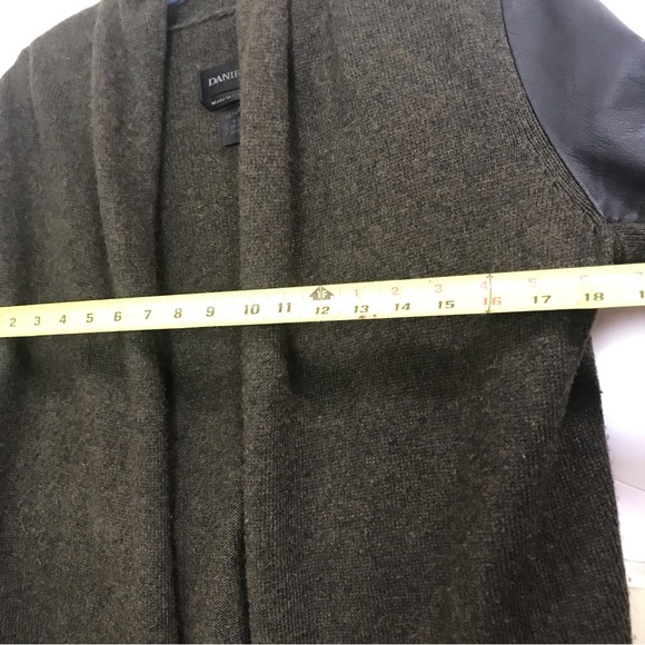 Danier Open Front Cardigan Sweater Leather Sleeves Slits Cashmere Wool Blend Top - Picture 12 of 13